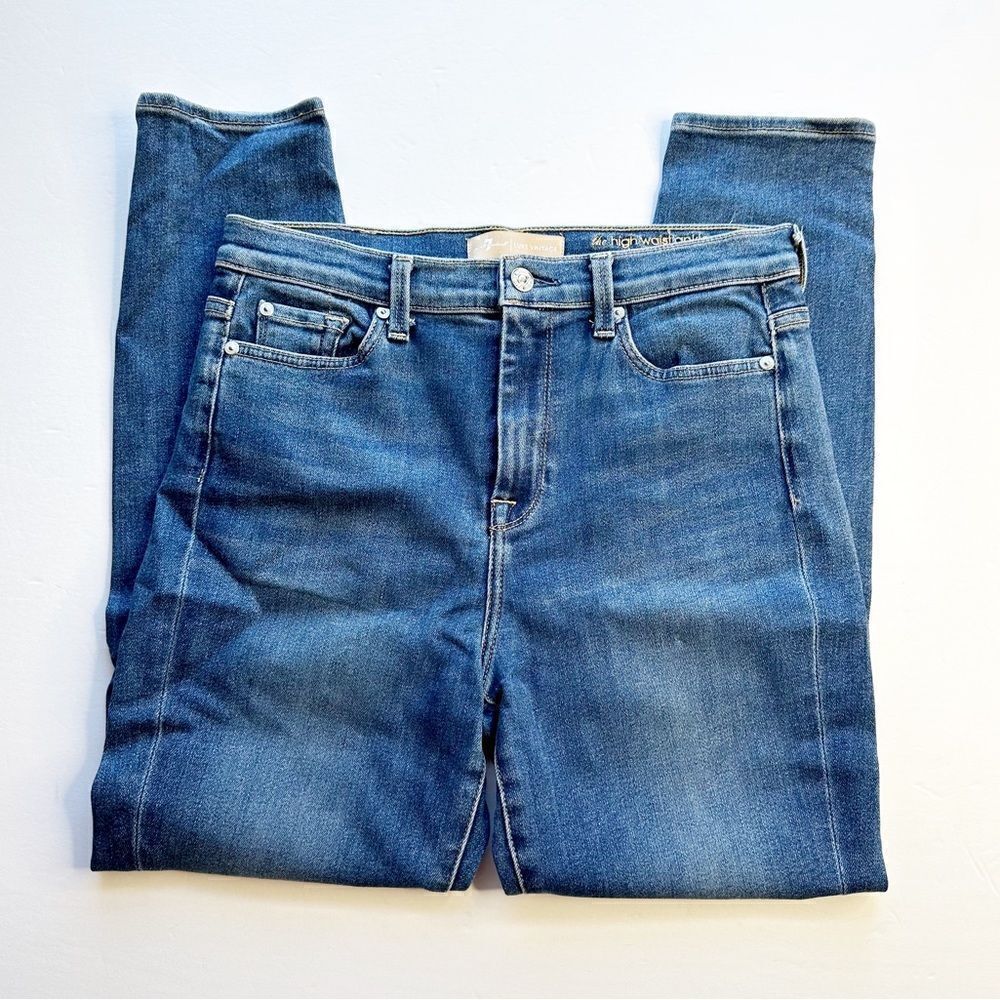 7 For All Mankind The High Waist Skinny Ankle Jeans Medium Wash Blue Size 30